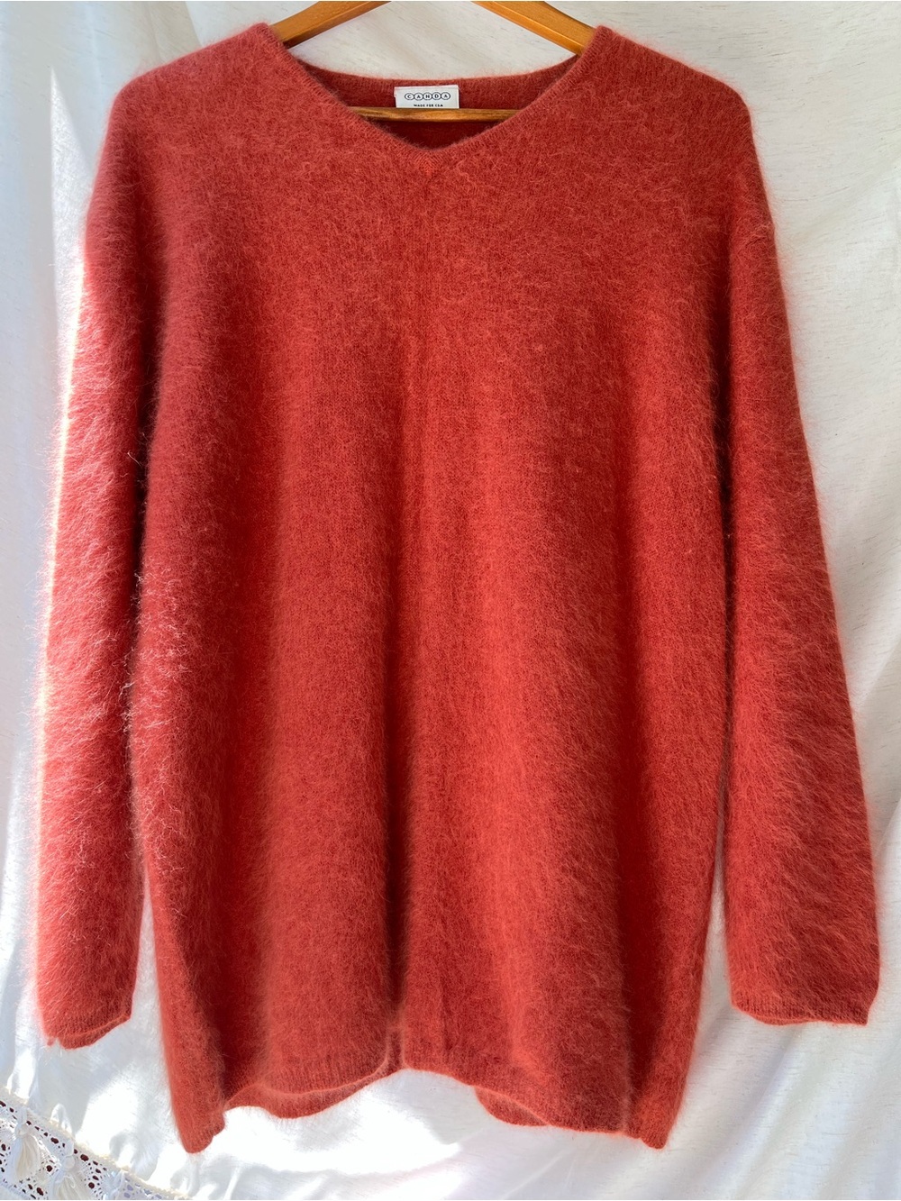 Angora Mohair V-Neck Sweater Sunset Orange CANDA Made C&A Woman Plus Size XXL